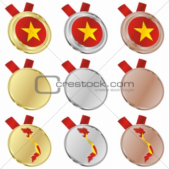 vietnam vector flag in medal shapes