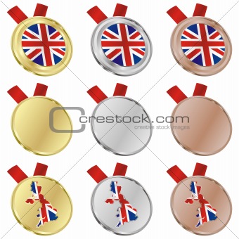 great britain vector flag in medal shapes