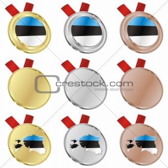 estonia vector flag in medal shapes