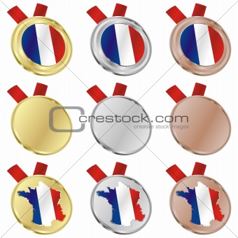 france vector flag in medal shapes