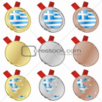 greece vector flag in medal shapes