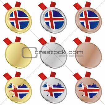 iceland vector flag in medal shapes