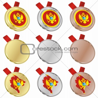 montenegro vector flag in medal shapes