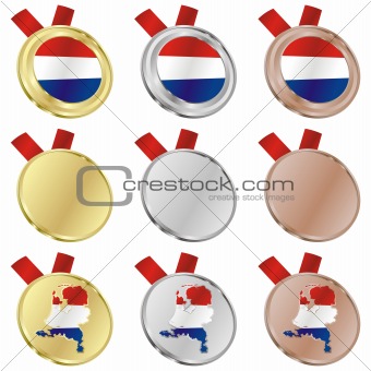 netherlands vector flag in medal shapes