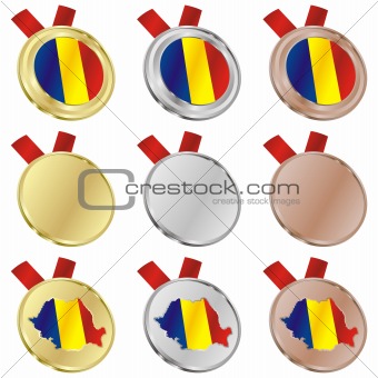 romania vector flag in medal shapes