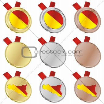 sicily vector flag in medal shapes