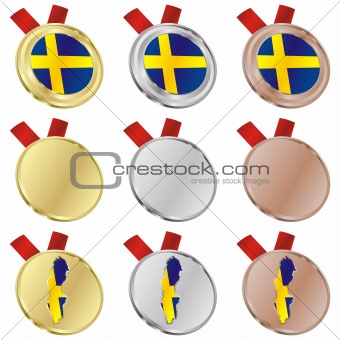 sweden vector flag in medal shapes