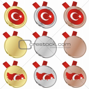 turkey vector flag in medal shapes