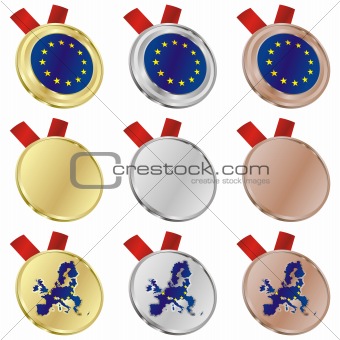 european union vector flag in medal shapes