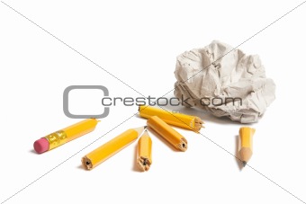 Broken Pencil Pieces and Paper Ball