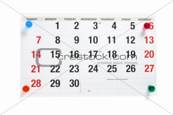 Calendar Page with Pushpins