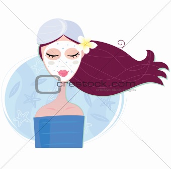 Spa woman with facial peeling mask