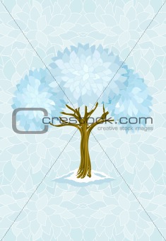 winter tree on blue background with ornament