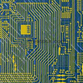 Circuit board electronic golden - blue background