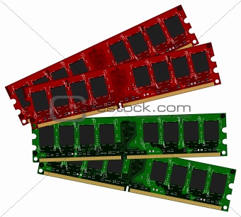 Two set DDRII modules red and green