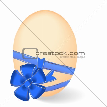Realistic illustration by Easter egg with blue bow