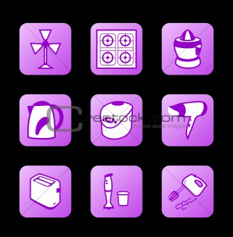 Home appliances icons, purple contour series