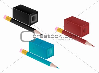 High detail illustration of pencil and pencil sharpener