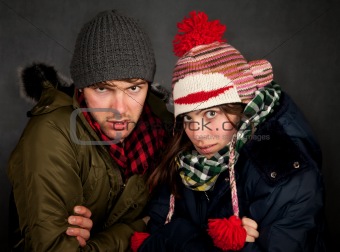Hipster couple in clothing for cold weather