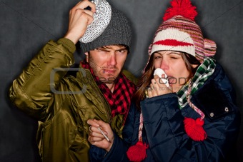 Young Hipster Couple with Colds or the Flu