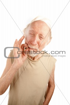 Senior man smoking cigarette or marijuana