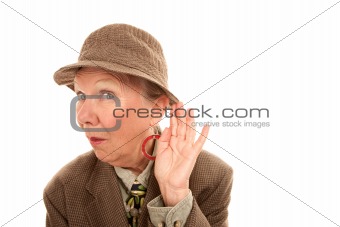 Senior woman in drag listening