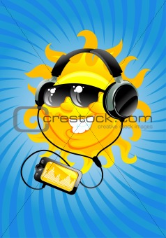 cartoon sun with headphone