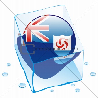illustration of anguilla button flag frozen in ice cube