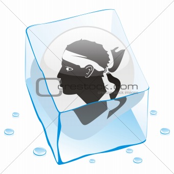 vector illustration of corsica button flag frozen in ice cube