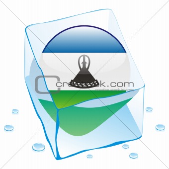 vector illustration of lesotho button flag frozen in ice cube