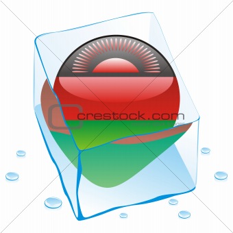 vector illustration of malawi button flag frozen in ice cube