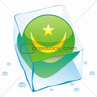 vector illustration of mauritania button flag frozen in ice cube