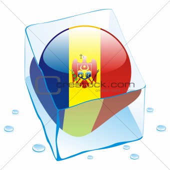 vector illustration of moldova button flag frozen in ice cube