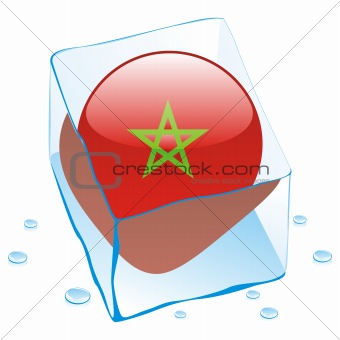 vector illustration of morocco button flag frozen in ice cube