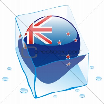 vector illustration of new zealand button flag frozen in ice cube