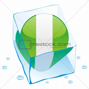 vector illustration of nigeria button flag frozen in ice cube