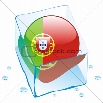 vector illustration of portugal button flag frozen in ice cube