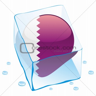 vector illustration of qatar button flag frozen in ice cube