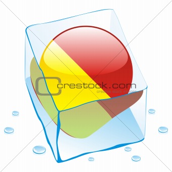 vector illustration of sicily button flag frozen in ice cube
