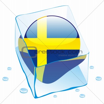 vector illustration of sweden button flag frozen in ice cube