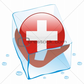 vector illustration of switzerland button flag frozen in ice cube