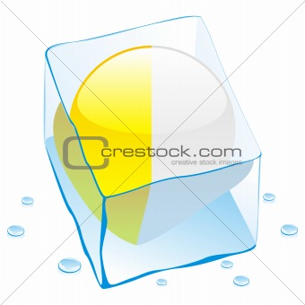 vector illustration of vatican button flag frozen in ice cube
