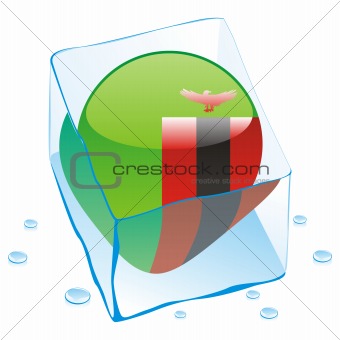 vector illustration of zambia button flag frozen in ice cube