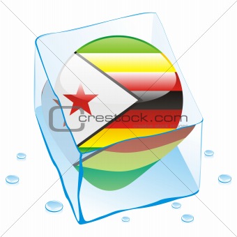 vector illustration of zimbabwe button flag frozen in ice cube