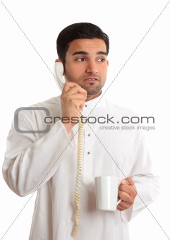 Business dilemma - worried man on phone
