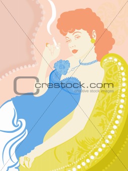 A retro illustration of a woman smoking a cigarette