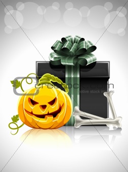 pumpkin head with bone and gift for halloween