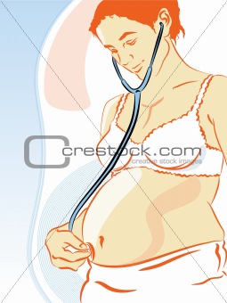 an expectant mother with stethoscope
