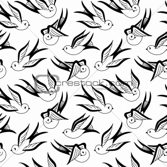 Songbird Seamless Pattern Black and White