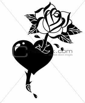 Tattoo style heart, rose B&W